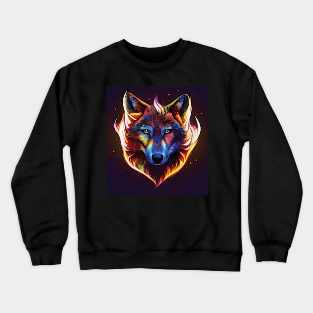 Wolf in Colourful Flames. Bold Striking Image Crewneck Sweatshirt by Geminiartstudio